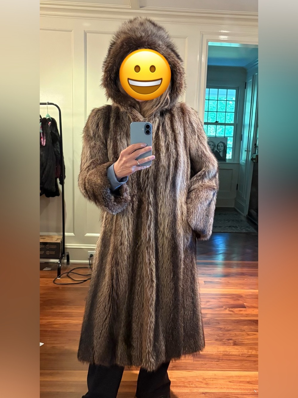 Luxurious Brown Raccoon Full-Length Hooded Fur Coat - Women Small/Medium